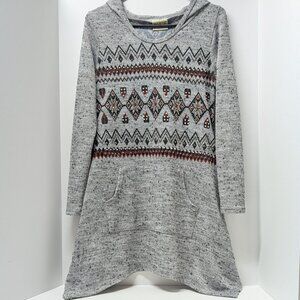 Vocal Hooded Geometric Diamond Knit Tunic w/ Kangaroo Pocket